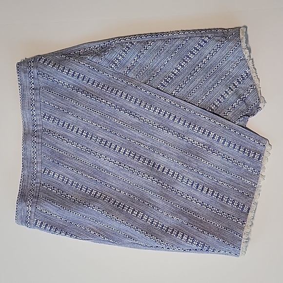 Ann Taylor Loft Mini Pencil Skirt Faux Wrap Lined Side Zip Blue White Chambray 4 - Picture 2 of 13